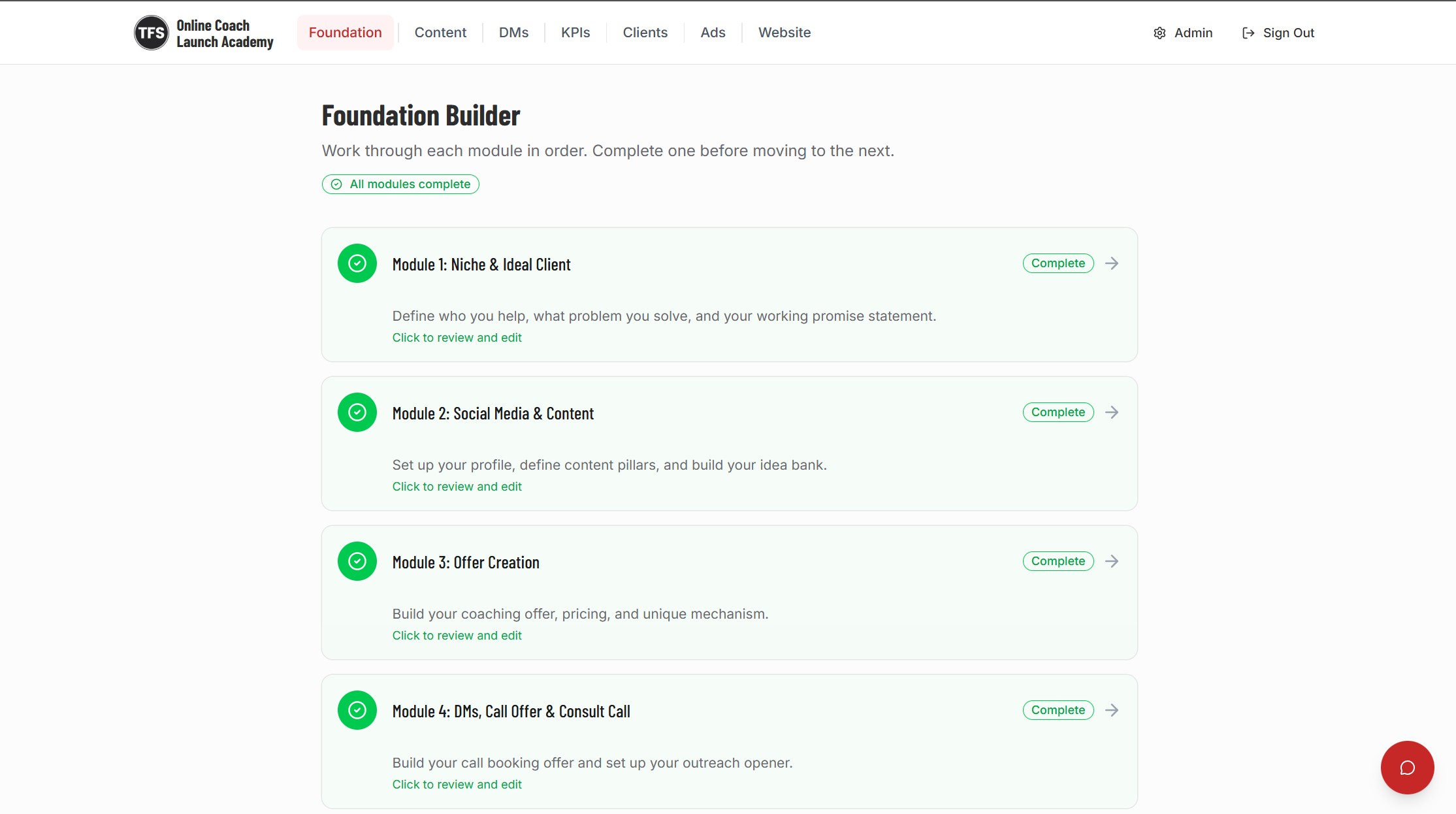 Foundation Builder · OCLA app